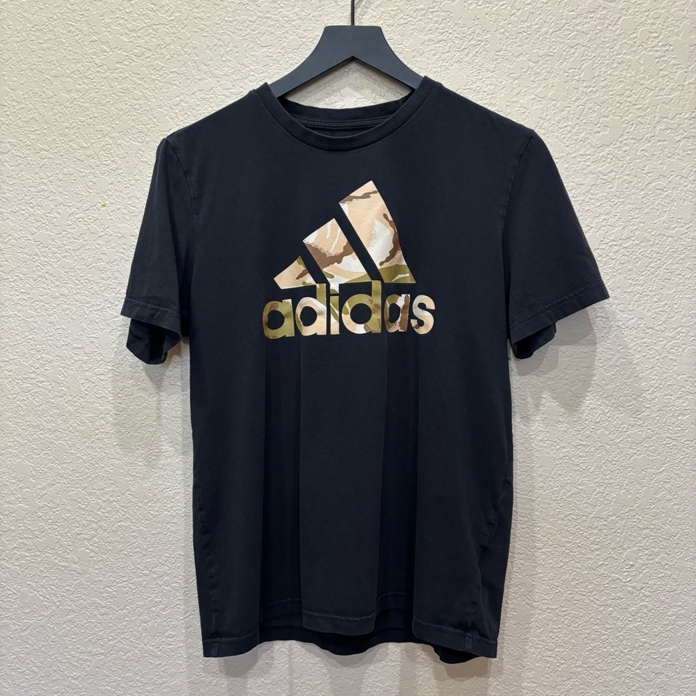 Adidas T Shirt Dessert Camo Logo Black Small Short Sleeve